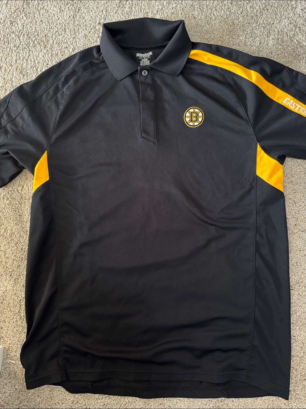 Reebok Black Polo with Yellow Accents and Bruins Logo